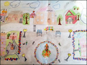 Красноярск. Город мечты глазами детей: школьники  нарисовали сквер с озером и лебедями